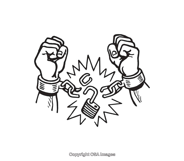 Breaking Free From Chains in Black and White Artistic Illustration