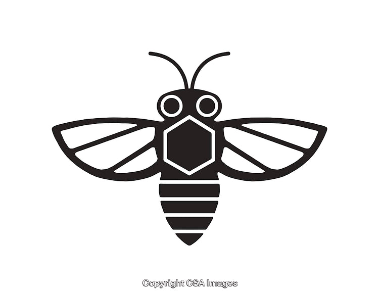 Black and White Line Art Illustration of a Stylized Bee Symbol