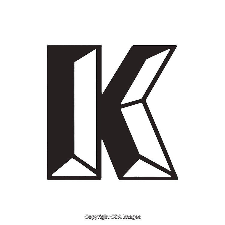 Stylized Black Geometric Letter K on White Background