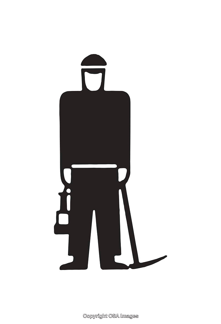Black and White Icon of a Worker Holding Tools