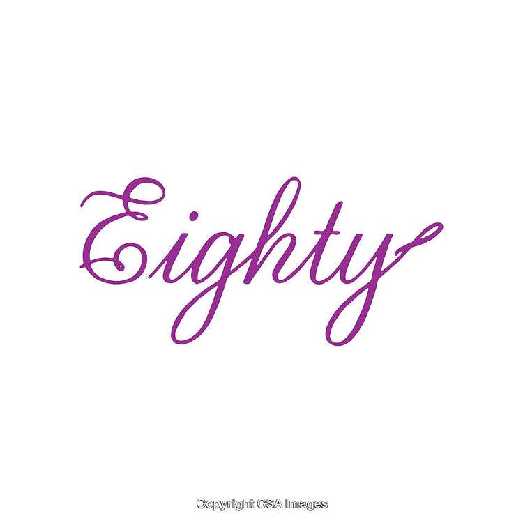 Elegant Purple Cursive Text Writing Number Eighty on White Background