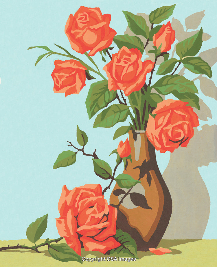 Vibrant Roses in Vase Illustration in Paint by Number Style