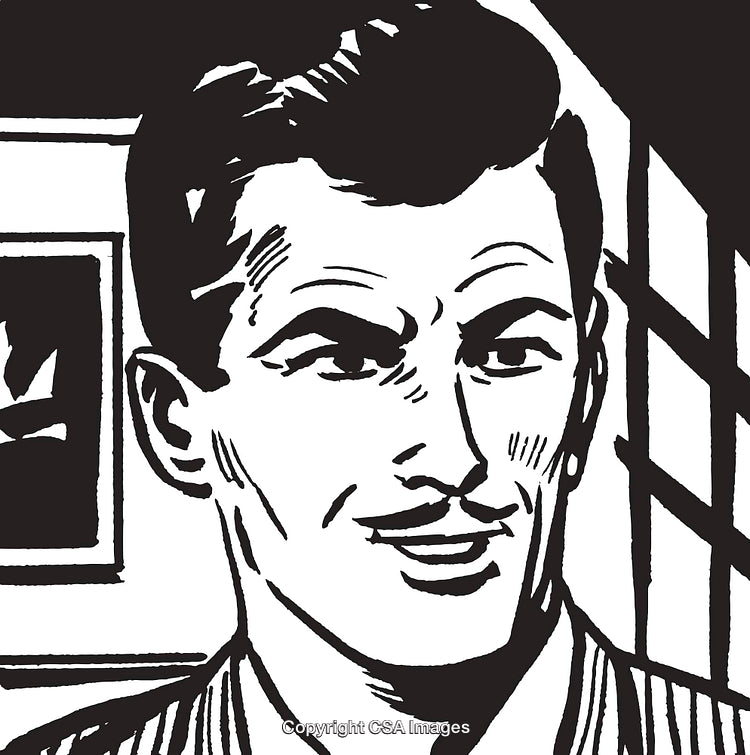 Retro Style Illustration of a Smiling Man in Black and White