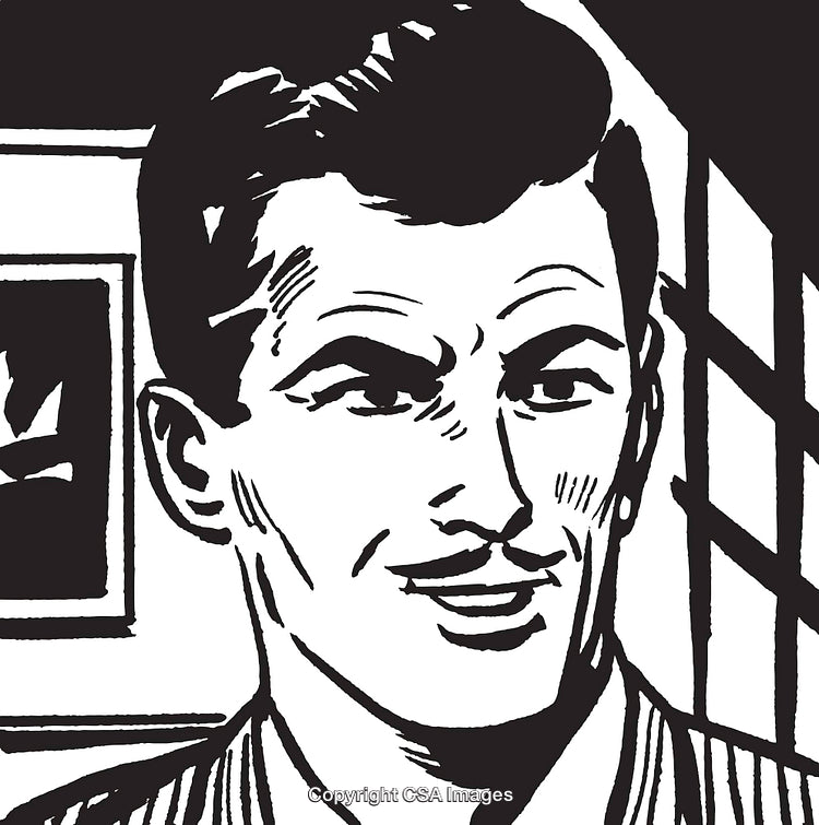 Retro Style Illustration of a Smiling Man in Black and White