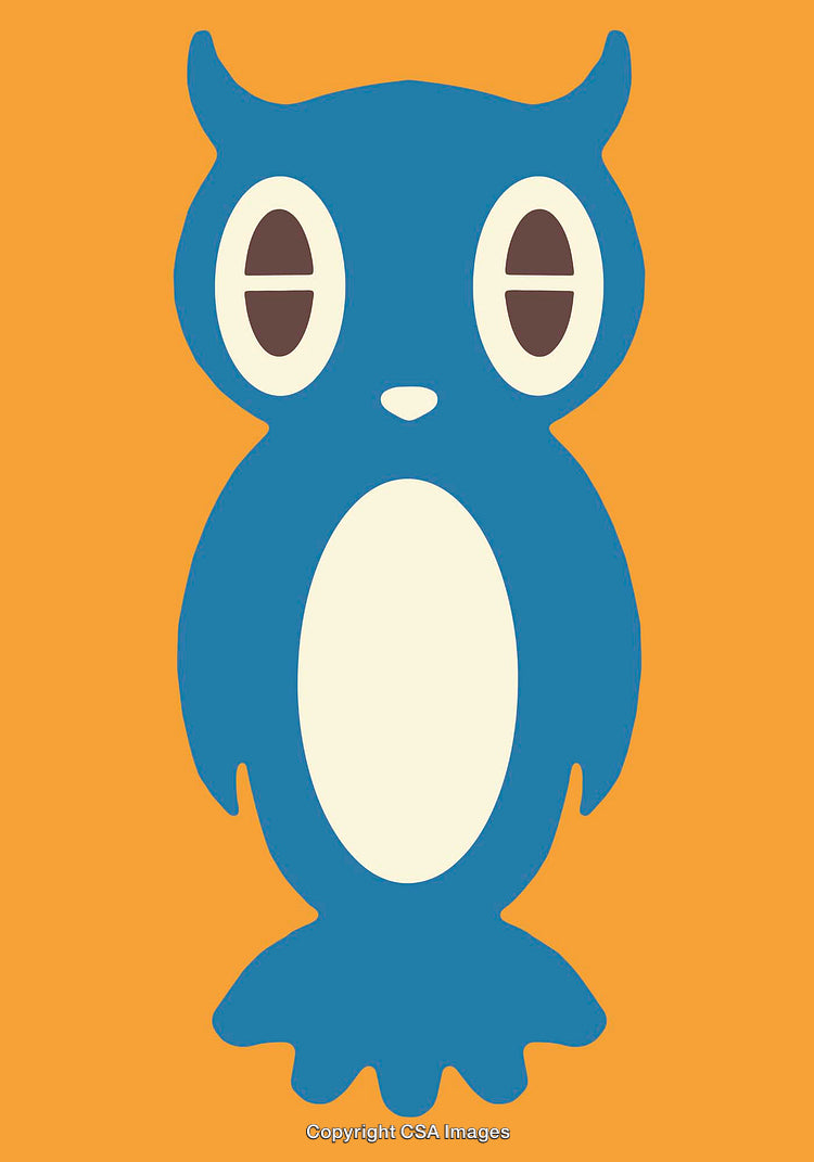 Colorful Illustration of a Cute Blue Owl on an Orange Background
