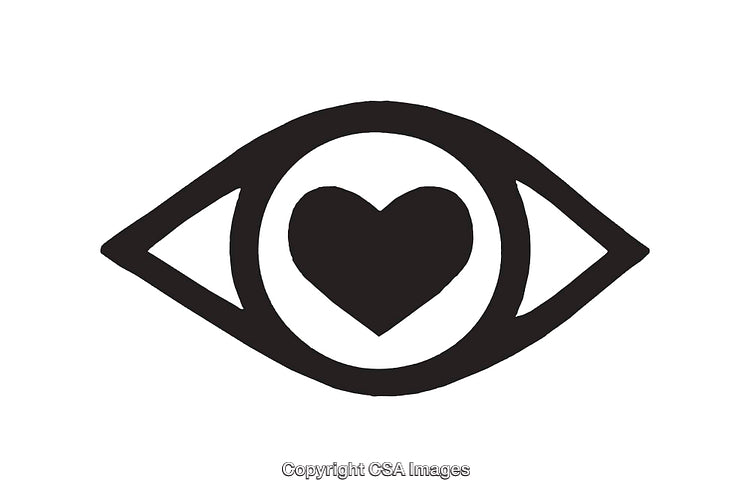 Black And White Eye Icon Featuring A Heart-Centered Design