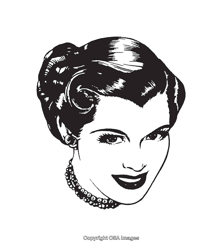 Vintage Black and White Line Art of a Smiling Woman