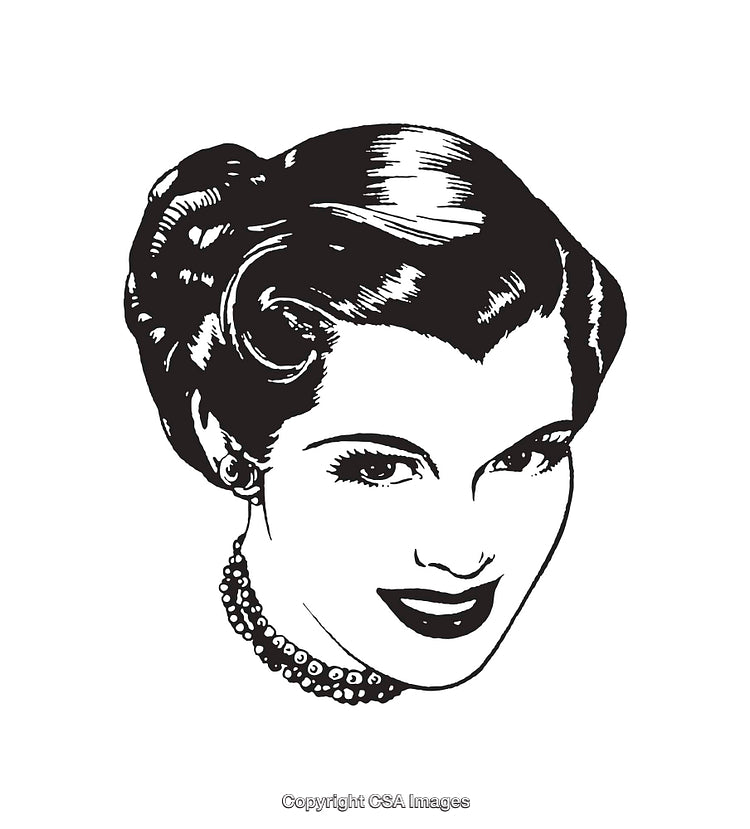 Vintage Black and White Line Art of a Smiling Woman
