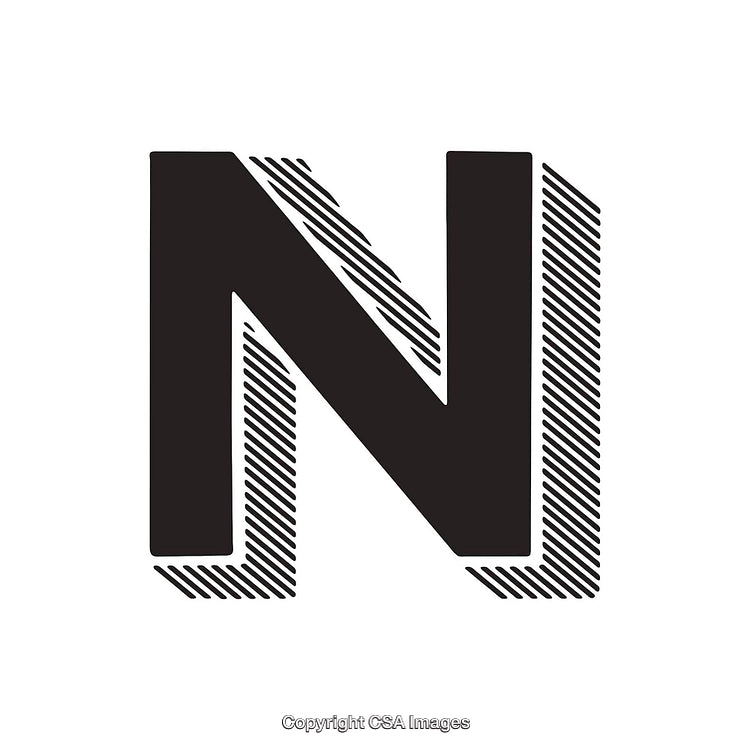 Bold Artistic Representation of Letter N with Striped Shadow Effect