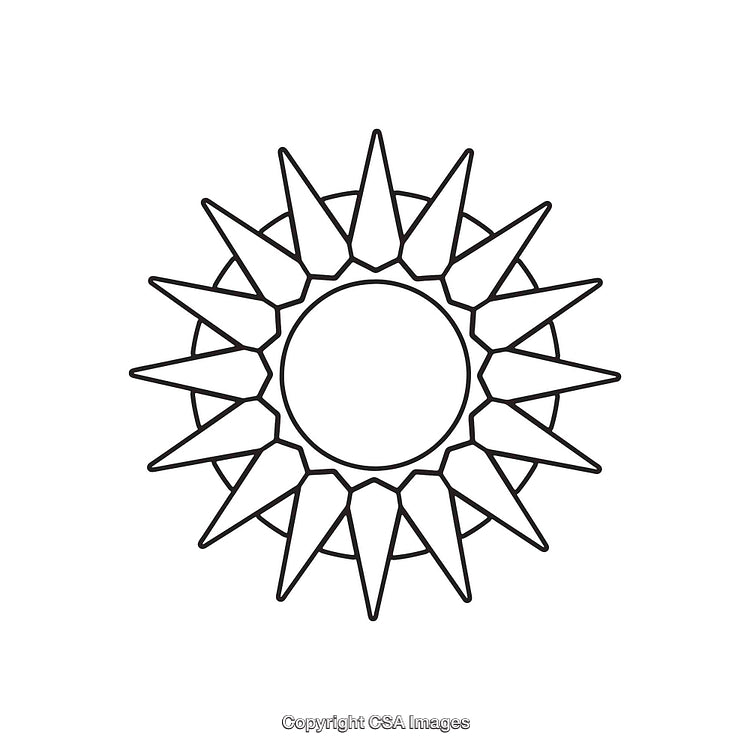 Geometric Sun Symbol with Bold Rays in Black and White Design