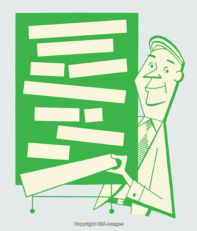 Retro Style Business Presentation With Green Board and Smiling Figure