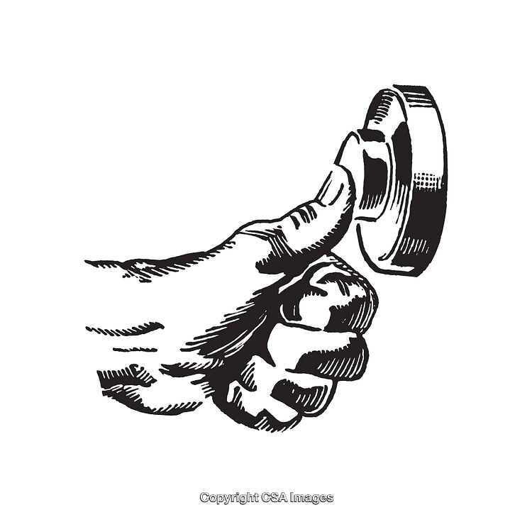 Black and White Line Art of a Hand Turning a Knob