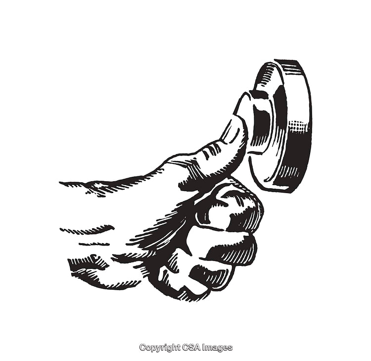 Black and White Line Art of a Hand Turning a Knob