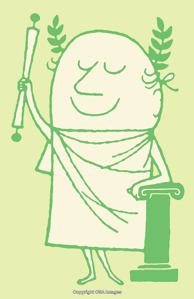 Playful Green Cartoon Illustration of a Roman-Inspired Character in Ancient Attire