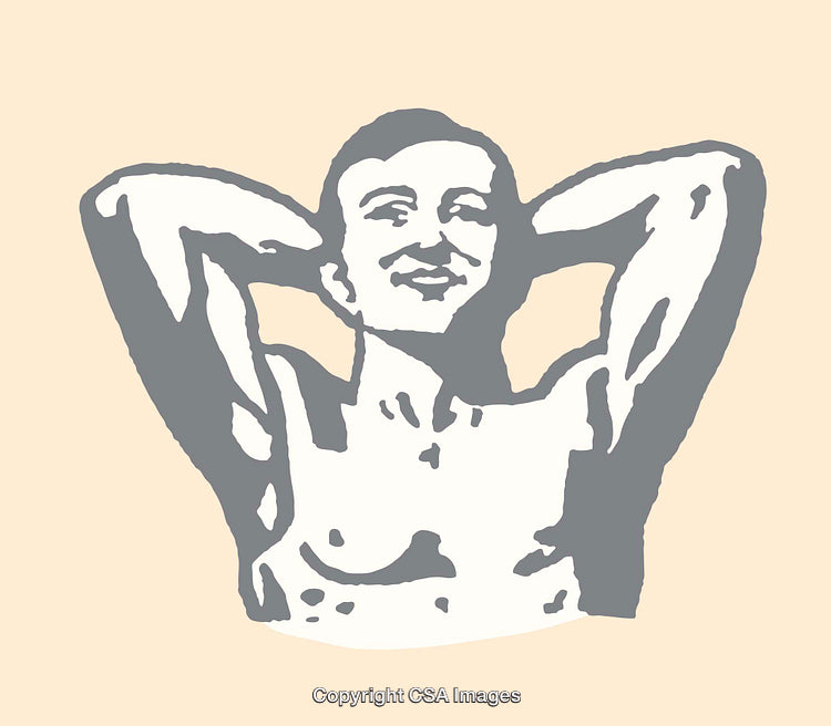 Stylized Color Line Art of Relaxed Man With Hands Behind Head