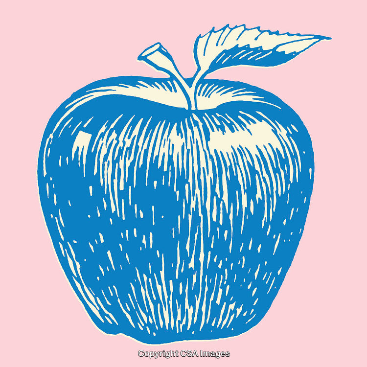 Blue Apple Design on Pink Background in Artistic Line Art Style