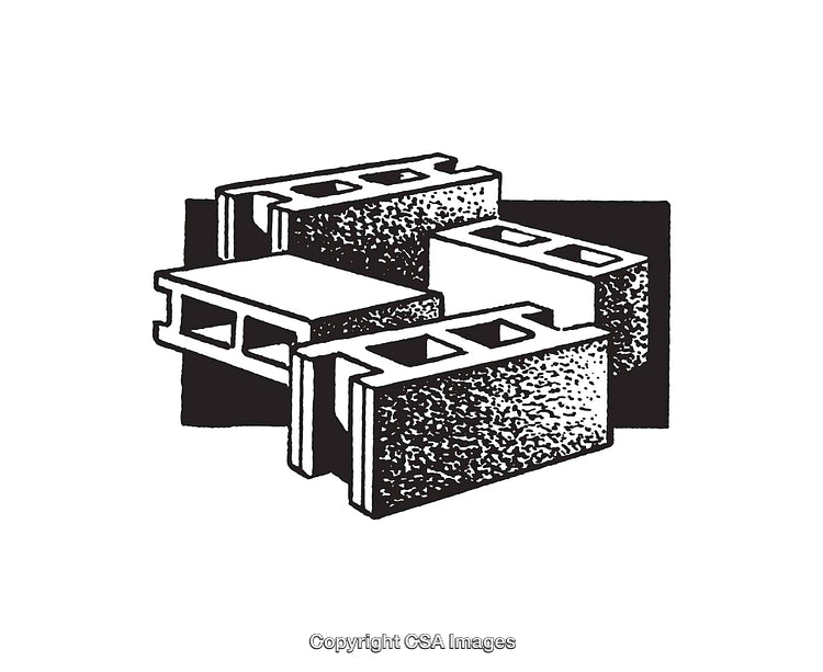 Black and White Line Art of Stacked Concrete Blocks in Geometric Arrangement