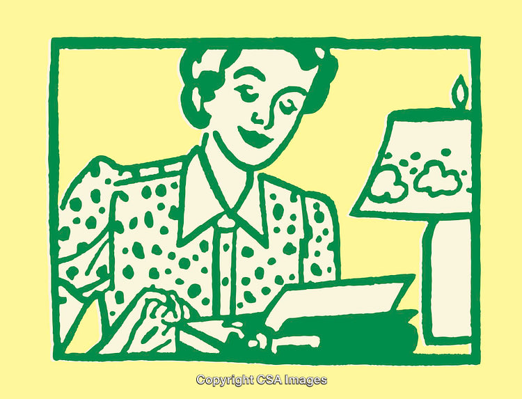 Vintage Line Art Illustration of a Woman in a Nostalgic Setting