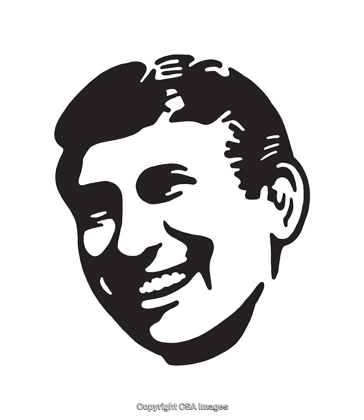 Black and White Line Art Illustration of a Smiling Male Face