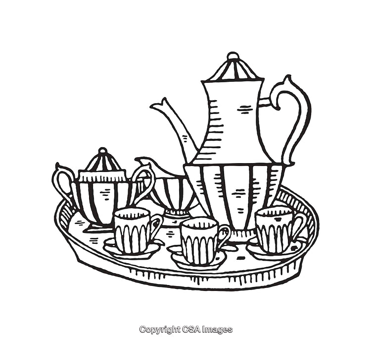 Elegant Black and White Line Art Tea Set Illustration