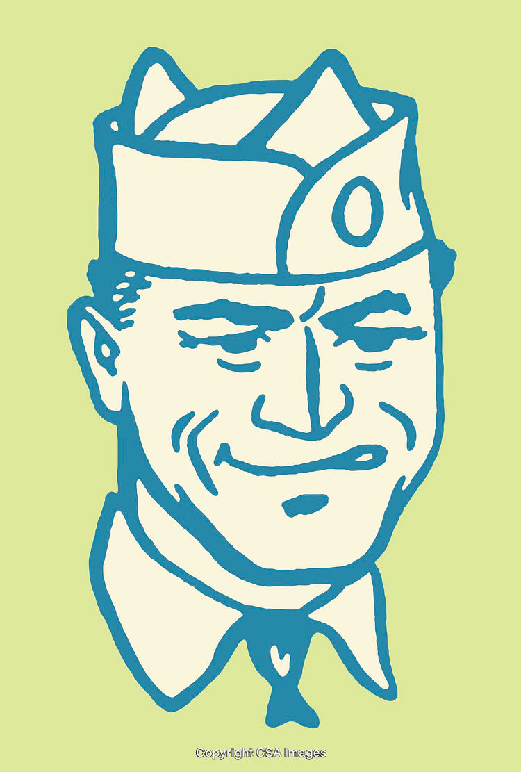 Vintage Styled Line Art Illustration of a Man in Uniform