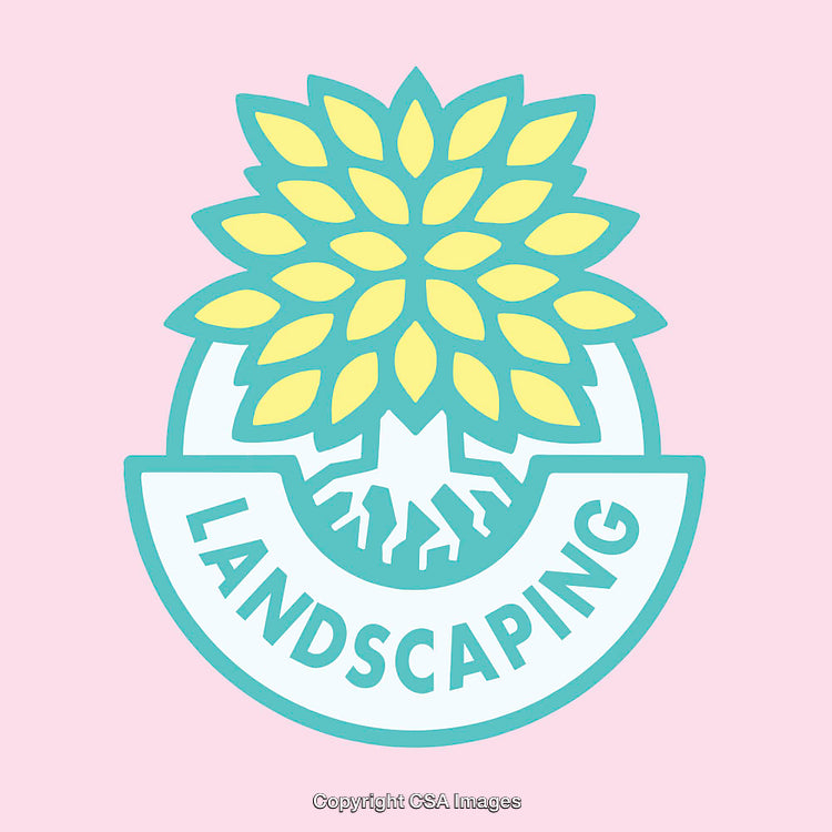 Vibrant Landscaping Logo with Tree and Roots on Pastel Background