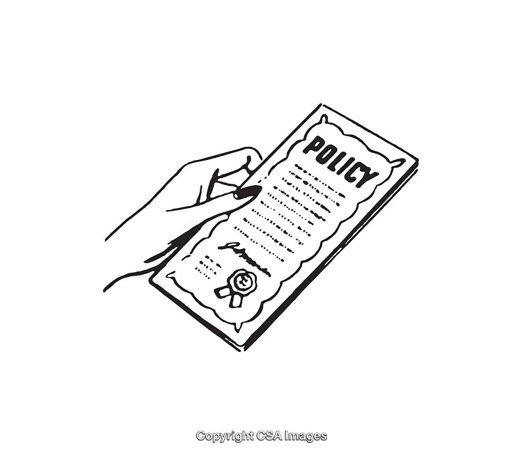 Hand Holding a Policy Document in Black and White Line Art