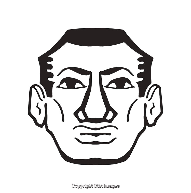 Expressive Illustration of a Stylized Human Face in Black and White
