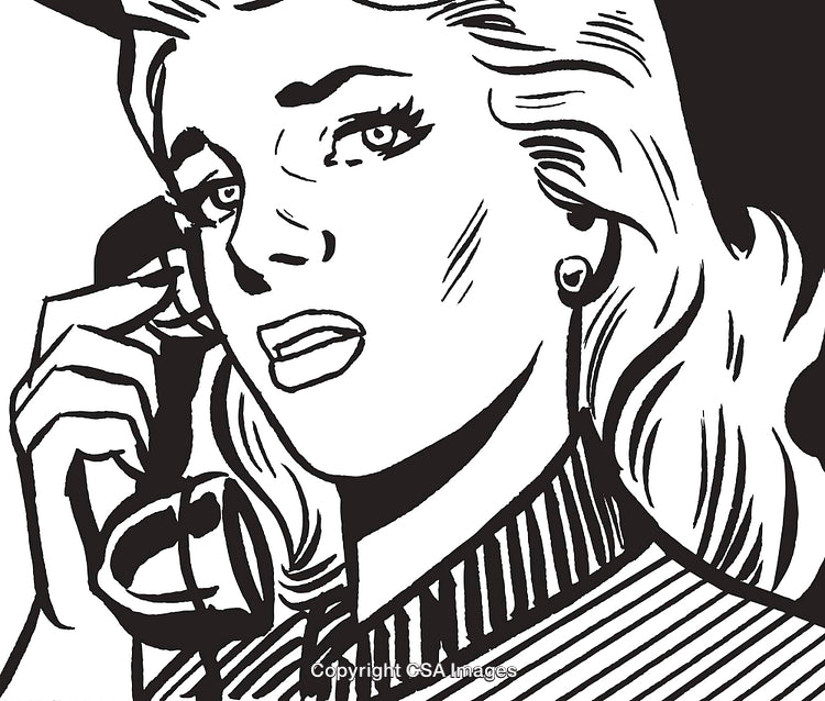 Vintage Comic Style Illustration of a Woman Talking on the Phone