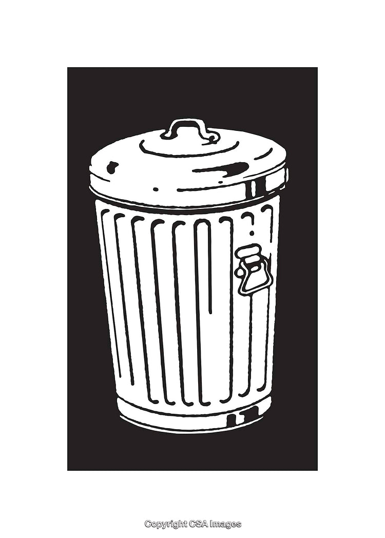 Black and White Line Drawing of a Garbage Bin Illustration