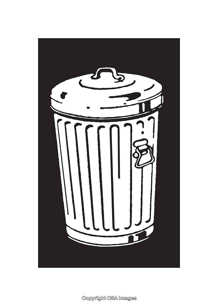 Black and White Line Drawing of a Garbage Bin Illustration