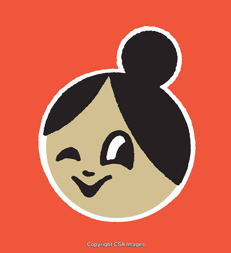 Playful Cartoon Girl Icon on a Bright Red Background