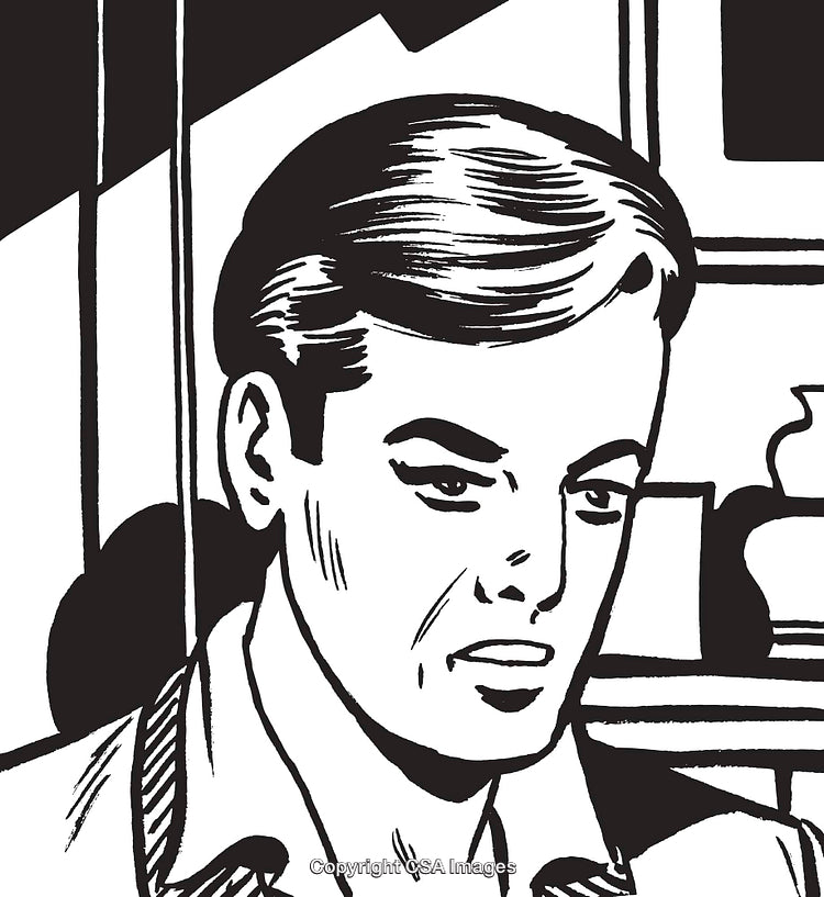 Monochromatic Comic Style Illustration of a Contemplative Male Character