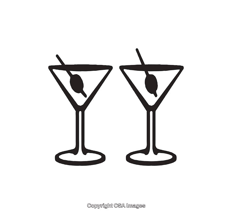 Illustration of Two Martini Glasses with Olives in Line Art Style