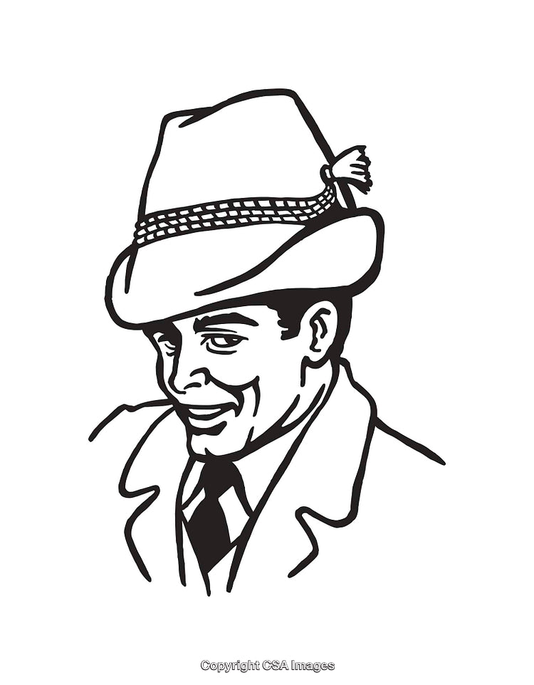 Black and White Illustration of a Man in a Style Hat