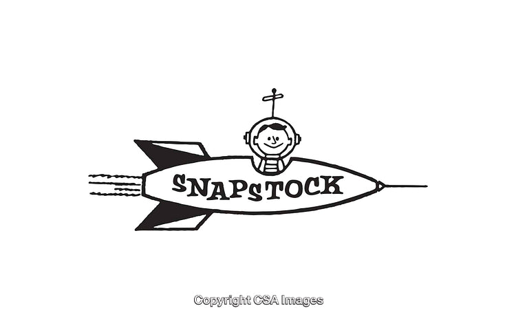 Illustration of a Space Rocket with Astronaut in Black and White Line Art