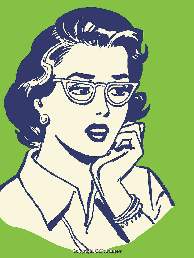 Retro Pop Art Style Illustration of a Thoughtful Woman in Glasses