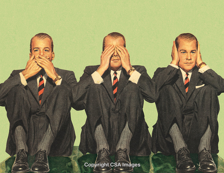 Three Businessmen Portraying See No Evil, Hear No Evil, Speak No Evil