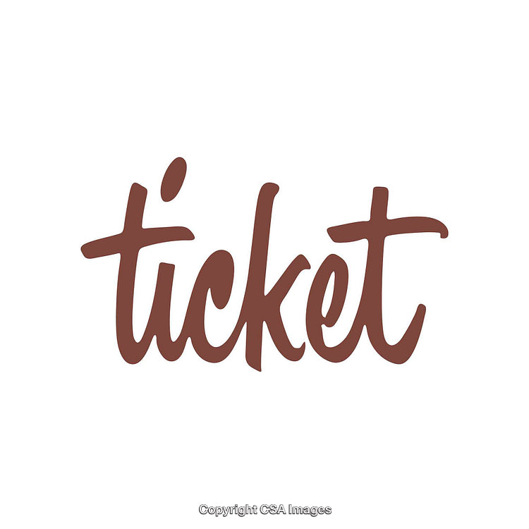 Stylish Handwritten Text 'Ticket' in Brown Font on White Background