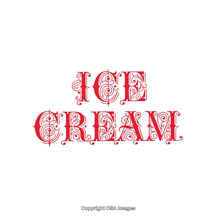 Elegant Red Swirling Typography Featuring the Words Ice Cream in Bold Letters