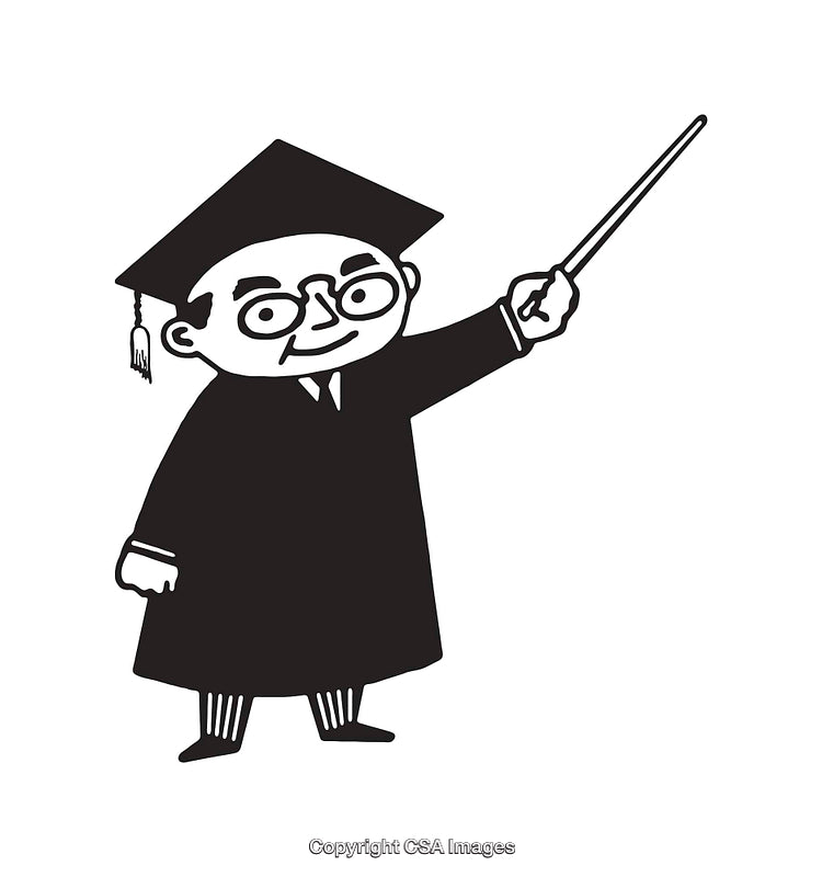 Illustration of Cartoon Professor in Graduation Attire Pointing with Stick