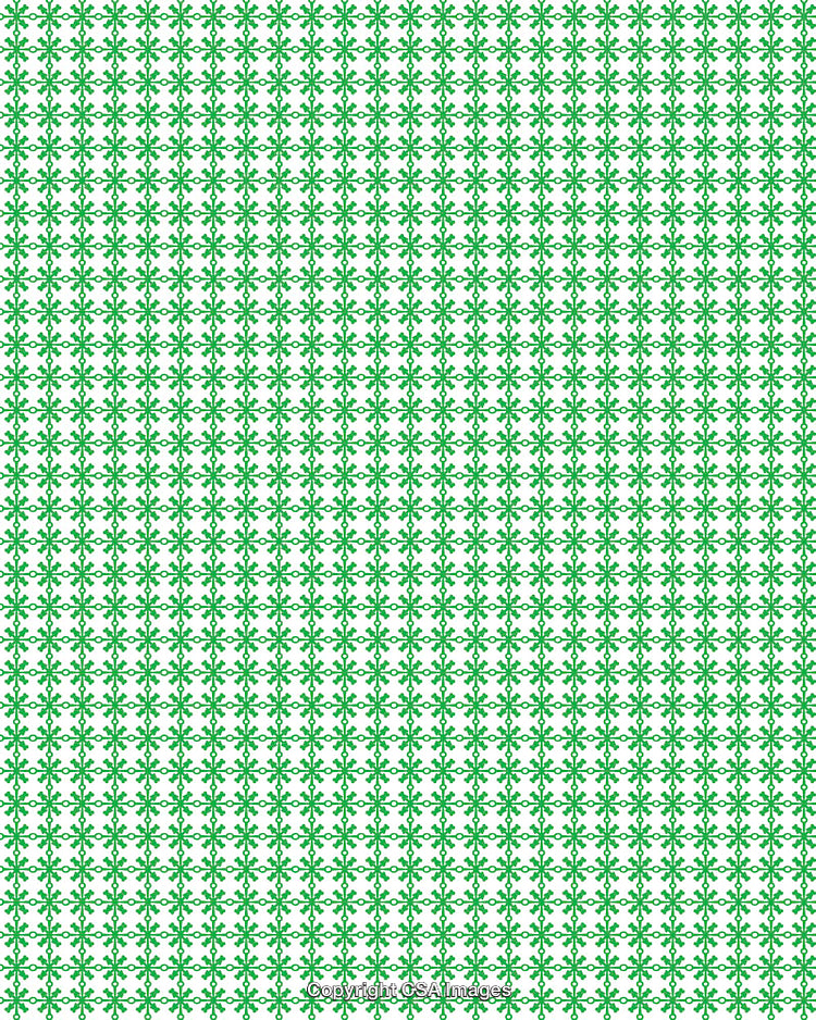 Green Pattern with Repeated Decorative Symbols on White Background