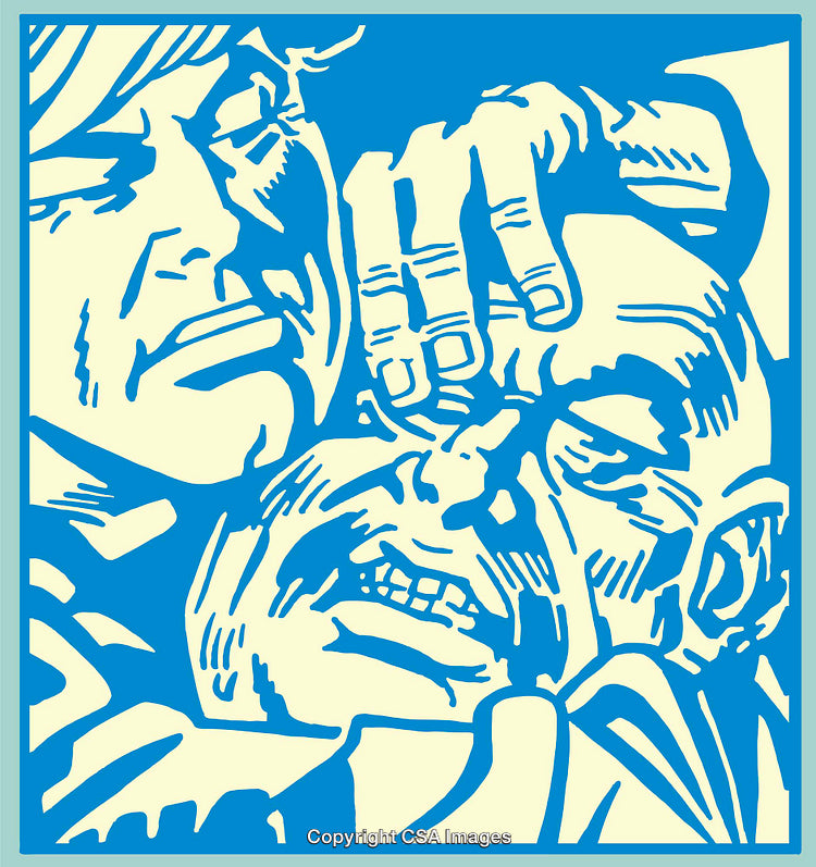 Dynamic Illustration Portraying Conflict Using Blue and Beige Line Art Design