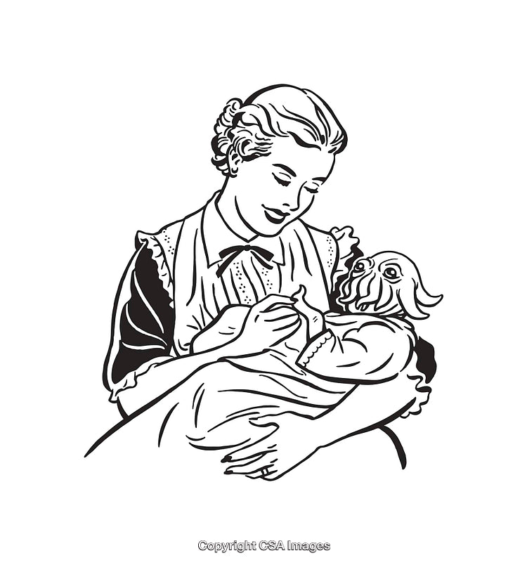 Vintage Style Line Art of Mother Holding a Creature