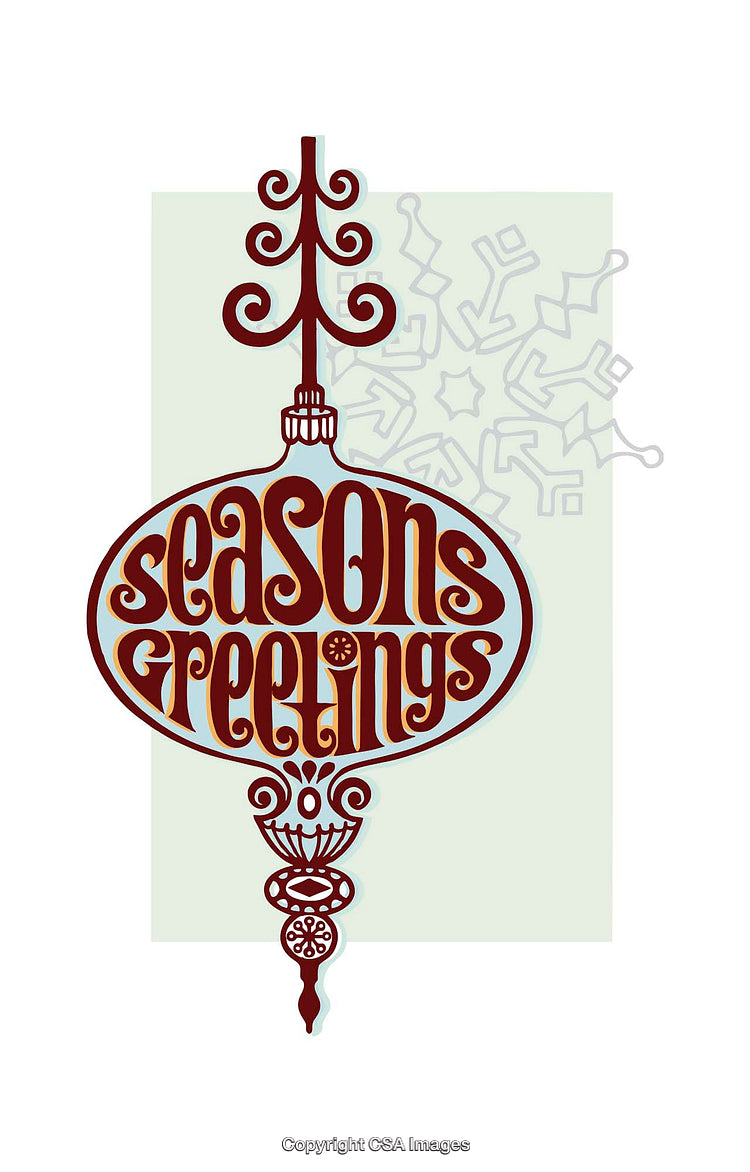 Elegant Seasons Greetings Illustration with Festive Ornaments and Holiday Snowflake Design