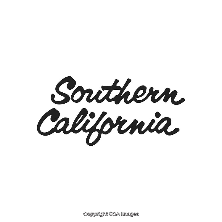 Black Handwritten Southern California Text on White Background