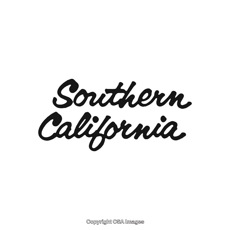 Black Handwritten Southern California Text on White Background