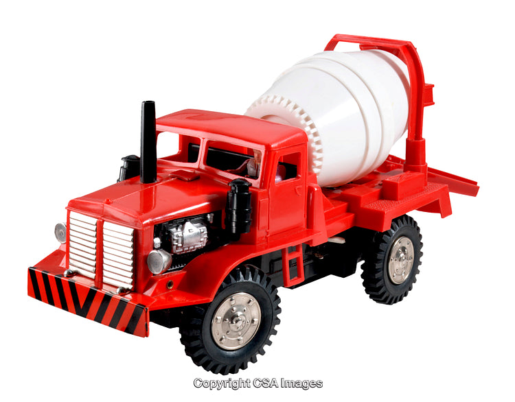 Red Toy Cement Mixer Truck Isolated on White Background