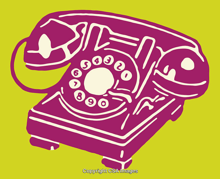 Vibrant Retro Style Rotary Telephone Art on Lime Green Background