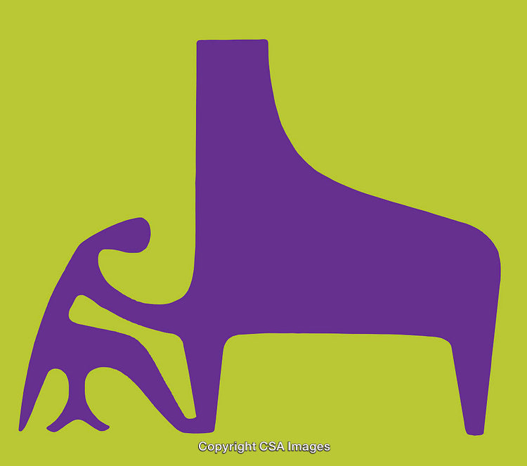 Purple Abstract Figure Playing Piano on Lime Green Background